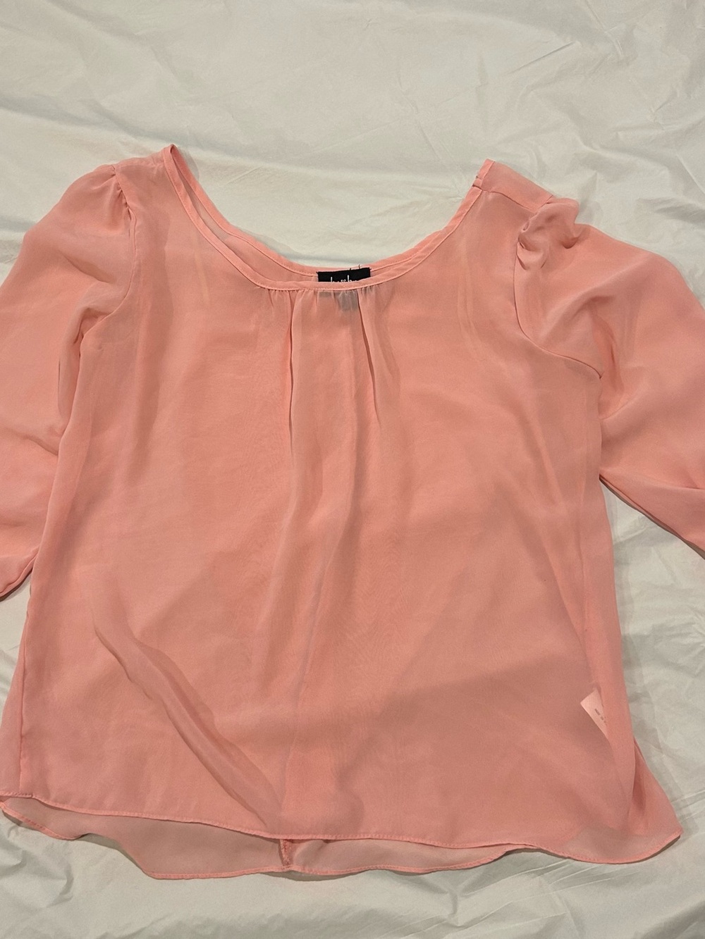 by & by Blush Pink Bow Back Chiffon Blouse Ruffle Drape Top Size Large